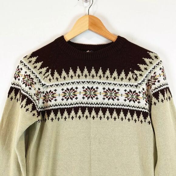 Vintage Ferranti Men Fair Isle Sweater Medium Pull-Over Grandpa Cozy Cabin Brown - Picture 2 of 8